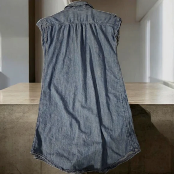 Old Navy Shirt Dress Short Sleeve Chambray Denim Collar Buttons Womens S - Picture 2 of 2
